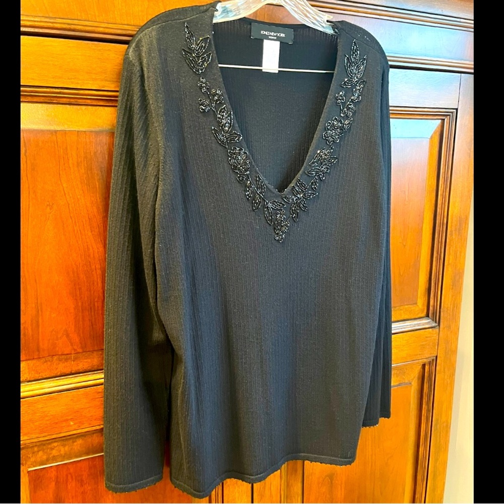 Jones New York Sweater w/Beaded Neckline
